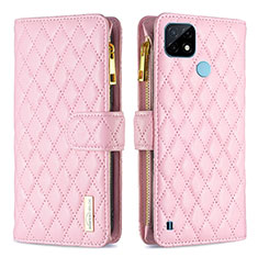 Funda de Cuero Cartera con Soporte Carcasa B12F para Realme C21 Oro Rosa