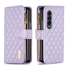 Funda de Cuero Cartera con Soporte Carcasa B12F para Samsung Galaxy Z Fold4 5G Morado