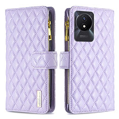 Funda de Cuero Cartera con Soporte Carcasa B12F para Vivo Y02 Morado