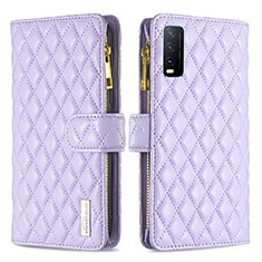 Funda de Cuero Cartera con Soporte Carcasa B12F para Vivo Y12G Morado