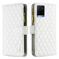 Funda de Cuero Cartera con Soporte Carcasa B12F para Vivo Y21a Blanco