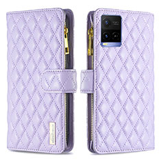 Funda de Cuero Cartera con Soporte Carcasa B12F para Vivo Y21G Morado