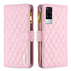 Funda de Cuero Cartera con Soporte Carcasa B12F para Vivo Y31 (2021) Oro Rosa