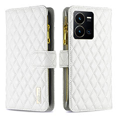 Funda de Cuero Cartera con Soporte Carcasa B12F para Vivo Y35 4G Blanco