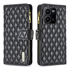 Funda de Cuero Cartera con Soporte Carcasa B12F para Vivo Y35 4G Negro