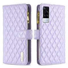 Funda de Cuero Cartera con Soporte Carcasa B12F para Vivo Y51A Morado