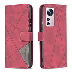 Funda de Cuero Cartera con Soporte Carcasa B12F para Xiaomi Mi 12 Pro 5G Rojo