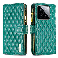 Funda de Cuero Cartera con Soporte Carcasa B12F para Xiaomi Mi 14 5G Verde