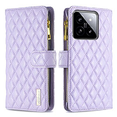 Funda de Cuero Cartera con Soporte Carcasa B12F para Xiaomi Mi 14 Pro 5G Morado