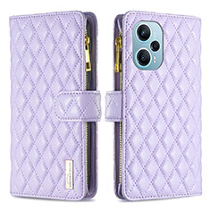 Funda de Cuero Cartera con Soporte Carcasa B12F para Xiaomi Poco F5 5G Morado