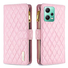 Funda de Cuero Cartera con Soporte Carcasa B12F para Xiaomi Poco X5 5G Oro Rosa