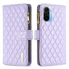 Funda de Cuero Cartera con Soporte Carcasa B12F para Xiaomi Redmi K40 5G Morado