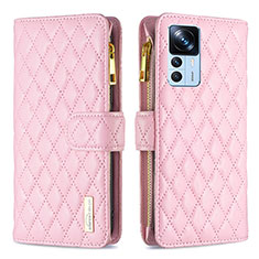 Funda de Cuero Cartera con Soporte Carcasa B12F para Xiaomi Redmi K50 Ultra 5G Oro Rosa