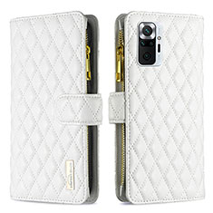 Funda de Cuero Cartera con Soporte Carcasa B12F para Xiaomi Redmi Note 10 Pro 4G Blanco