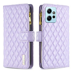 Funda de Cuero Cartera con Soporte Carcasa B12F para Xiaomi Redmi Note 12 4G Morado