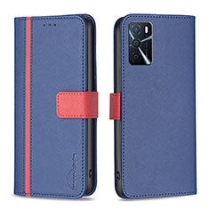 Funda de Cuero Cartera con Soporte Carcasa B13F para Oppo A16 Azul