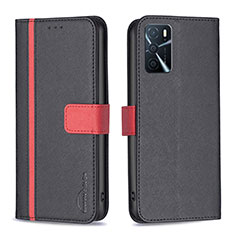 Funda de Cuero Cartera con Soporte Carcasa B13F para Oppo A16 Negro