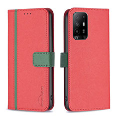 Funda de Cuero Cartera con Soporte Carcasa B13F para Oppo A95 5G Rojo