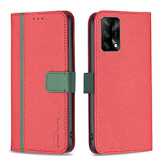 Funda de Cuero Cartera con Soporte Carcasa B13F para Oppo F19 Rojo