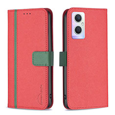 Funda de Cuero Cartera con Soporte Carcasa B13F para Oppo Reno8 Z 5G Rojo