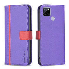 Funda de Cuero Cartera con Soporte Carcasa B13F para Realme C25 Morado