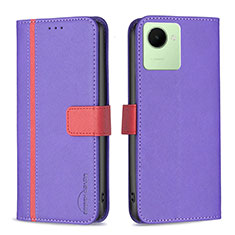 Funda de Cuero Cartera con Soporte Carcasa B13F para Realme C30 Morado