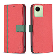 Funda de Cuero Cartera con Soporte Carcasa B13F para Realme C30 Rojo