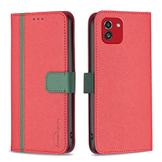 Funda de Cuero Cartera con Soporte Carcasa B13F para Samsung Galaxy A03 Rojo