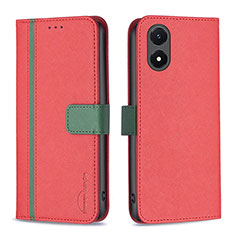 Funda de Cuero Cartera con Soporte Carcasa B13F para Vivo Y02S Rojo