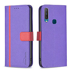 Funda de Cuero Cartera con Soporte Carcasa B13F para Vivo Y11 Morado