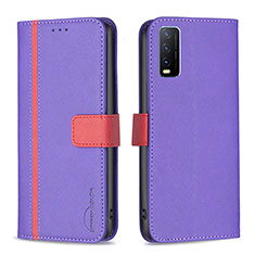 Funda de Cuero Cartera con Soporte Carcasa B13F para Vivo Y20T Morado