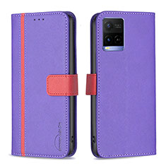 Funda de Cuero Cartera con Soporte Carcasa B13F para Vivo Y21G Morado