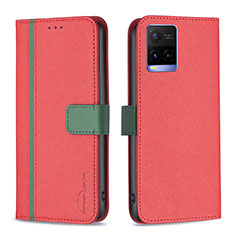 Funda de Cuero Cartera con Soporte Carcasa B13F para Vivo Y33s Rojo