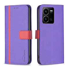 Funda de Cuero Cartera con Soporte Carcasa B13F para Vivo Y35 4G Morado