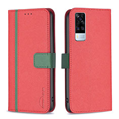 Funda de Cuero Cartera con Soporte Carcasa B13F para Vivo Y51 (2021) Rojo