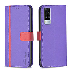 Funda de Cuero Cartera con Soporte Carcasa B13F para Vivo Y53s NFC Morado