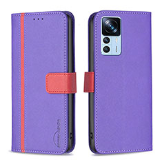 Funda de Cuero Cartera con Soporte Carcasa B13F para Xiaomi Mi 12T Pro 5G Morado