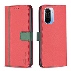 Funda de Cuero Cartera con Soporte Carcasa B13F para Xiaomi Redmi K40 5G Rojo