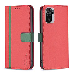 Funda de Cuero Cartera con Soporte Carcasa B13F para Xiaomi Redmi Note 10 4G Rojo