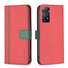 Funda de Cuero Cartera con Soporte Carcasa B13F para Xiaomi Redmi Note 11 Pro 4G Rojo