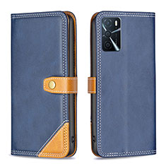 Funda de Cuero Cartera con Soporte Carcasa B14F para Oppo A16 Azul