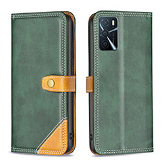 Funda de Cuero Cartera con Soporte Carcasa B14F para Oppo A16 Verde