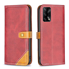 Funda de Cuero Cartera con Soporte Carcasa B14F para Oppo A74 4G Rojo