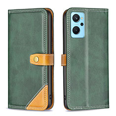 Funda de Cuero Cartera con Soporte Carcasa B14F para Oppo A96 4G Verde