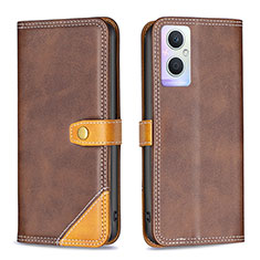 Funda de Cuero Cartera con Soporte Carcasa B14F para Oppo A96 5G Marron