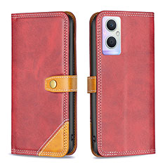 Funda de Cuero Cartera con Soporte Carcasa B14F para Oppo A96 5G Rojo