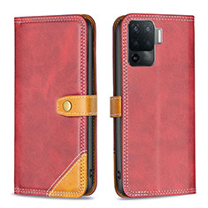 Funda de Cuero Cartera con Soporte Carcasa B14F para Oppo Reno5 F Rojo