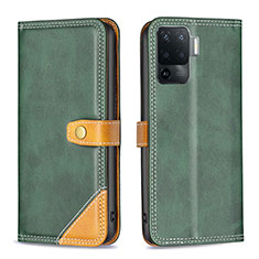 Funda de Cuero Cartera con Soporte Carcasa B14F para Oppo Reno5 Lite Verde