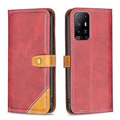 Funda de Cuero Cartera con Soporte Carcasa B14F para Oppo Reno5 Z 5G Rojo