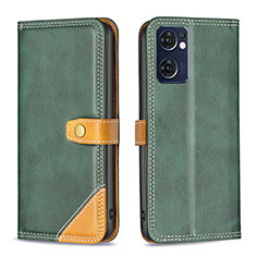 Funda de Cuero Cartera con Soporte Carcasa B14F para Oppo Reno7 5G Verde